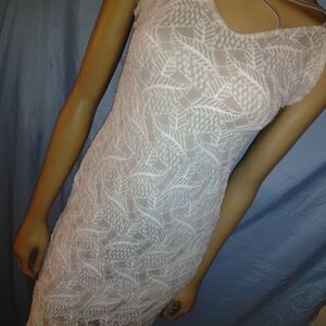 Love by CHESLEY white lace and tan colored dress